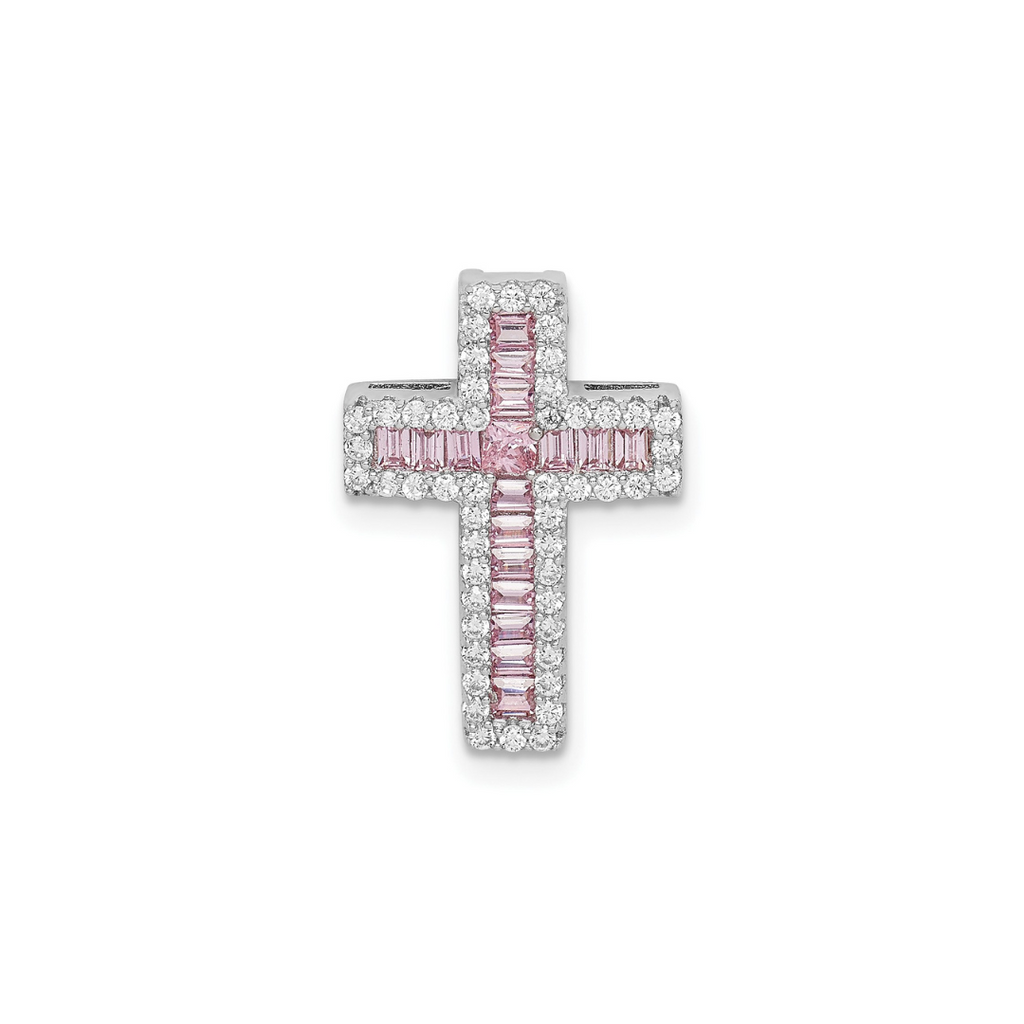 Pink and White CZ Cross Chain Slide Pendant