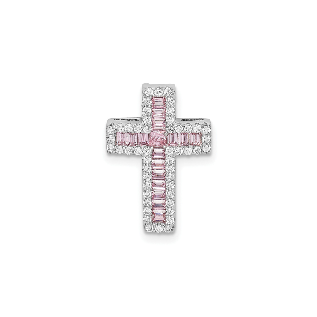 Pink and White CZ Cross Chain Slide Pendant