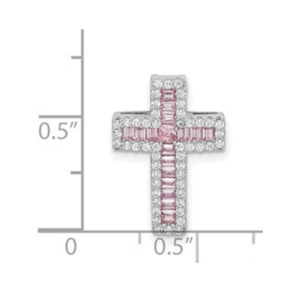 Pink and White CZ Cross Chain Slide Pendant