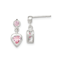 Load image into Gallery viewer, Pink Heart Cubic Zirconia Dangle Earrings