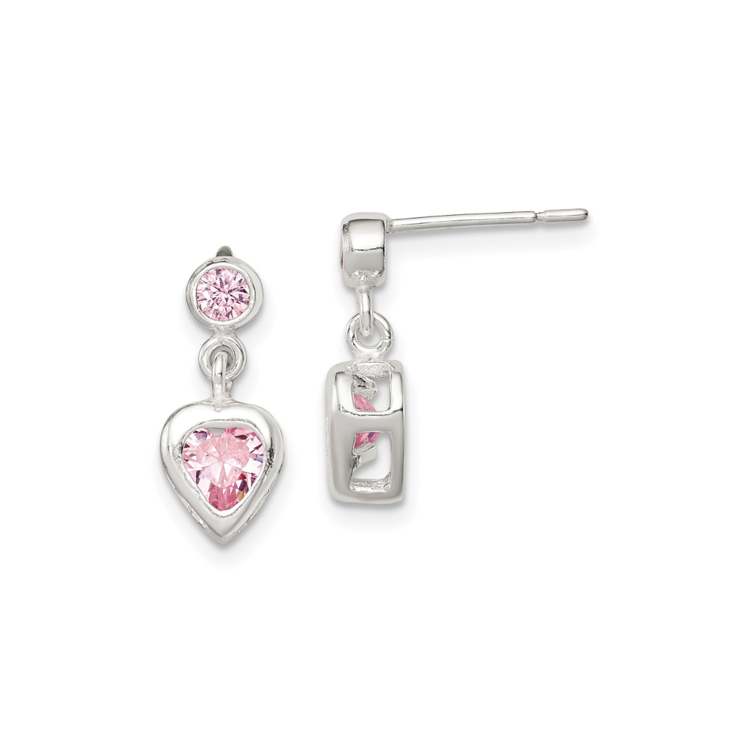 Pink Heart Cubic Zirconia Dangle Earrings