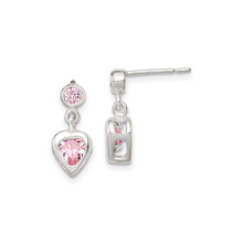 Load image into Gallery viewer, Pink Heart Cubic Zirconia Dangle Earrings