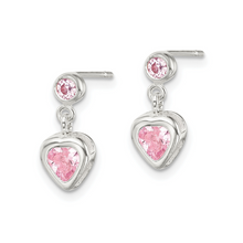 Load image into Gallery viewer, Pink Heart Cubic Zirconia Dangle Earrings