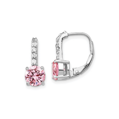 Pink and White Cubic Zirconia Leverback Earrings