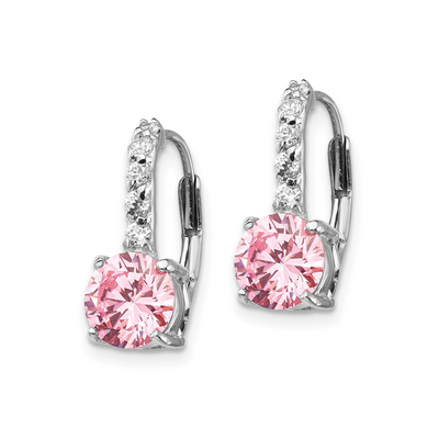 Pink and White Cubic Zirconia Leverback Earrings