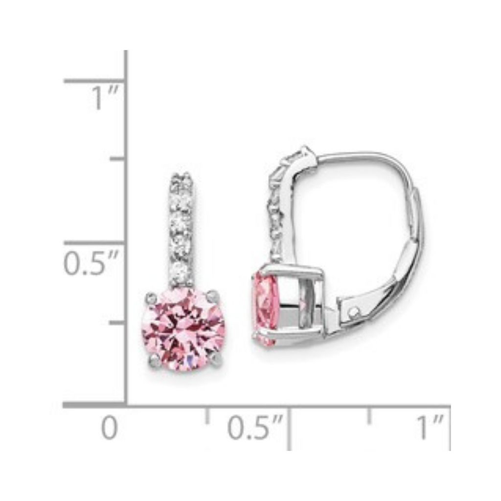 Pink and White Cubic Zirconia Leverback Earrings