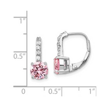 Load image into Gallery viewer, Pink and White Cubic Zirconia Leverback Earrings