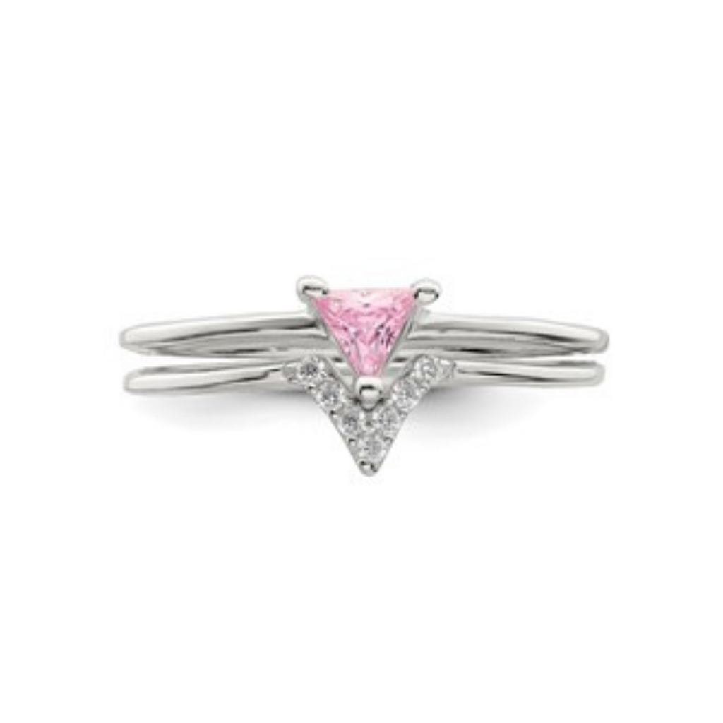 Pink Trillion CZ and White CZ Ring