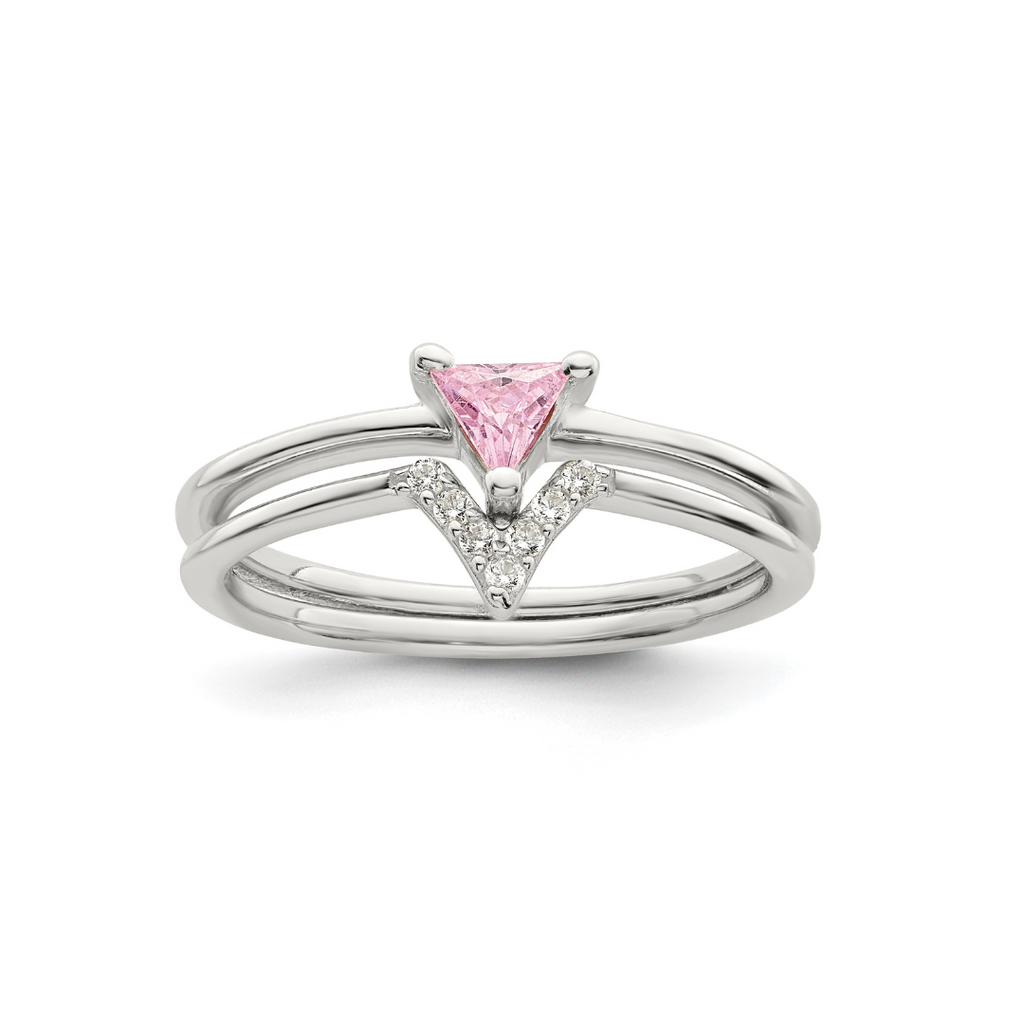 Pink Trillion CZ and White CZ Ring