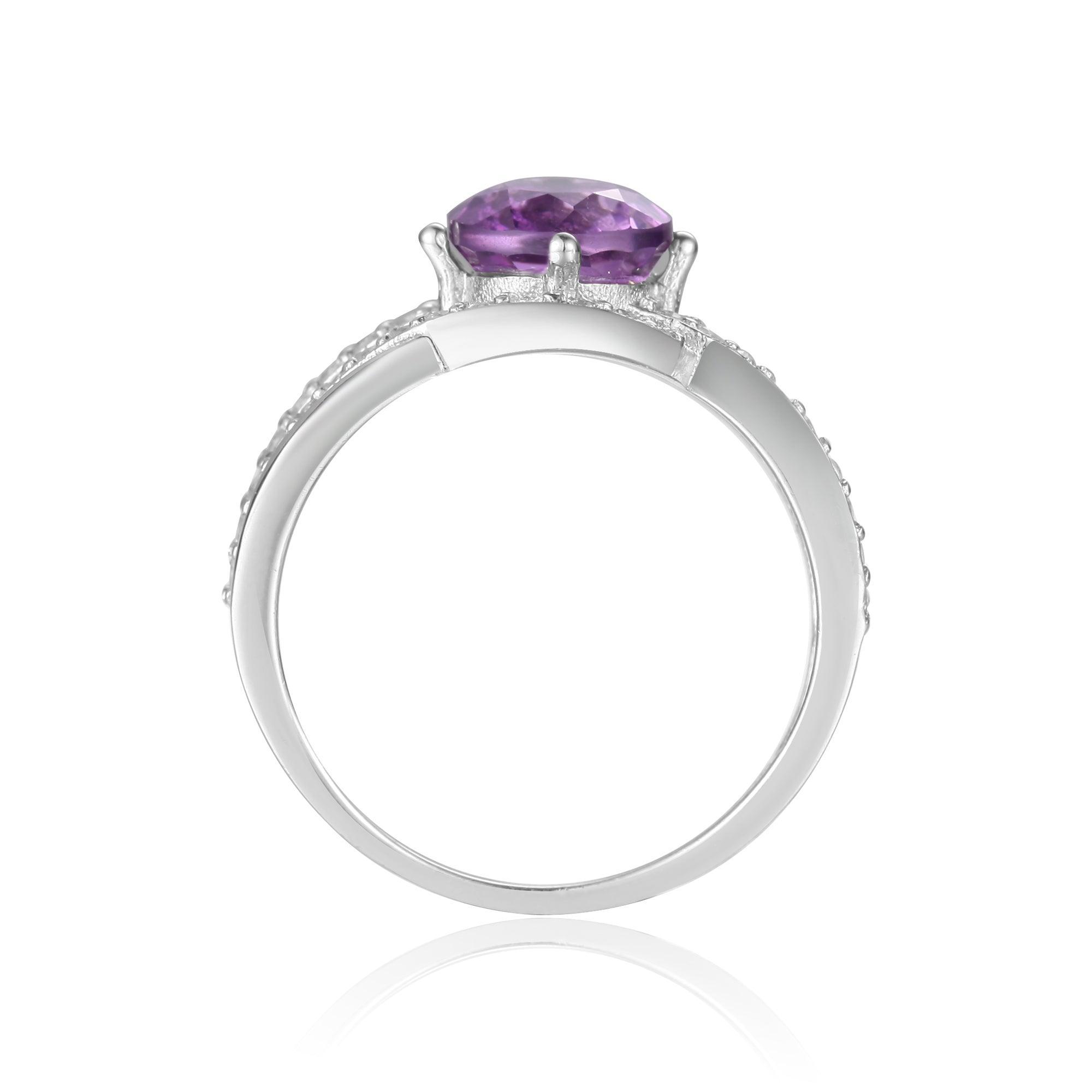 Luxurious Round cut Natural Amethyst Ring with White Sapphire - FineColorJewels