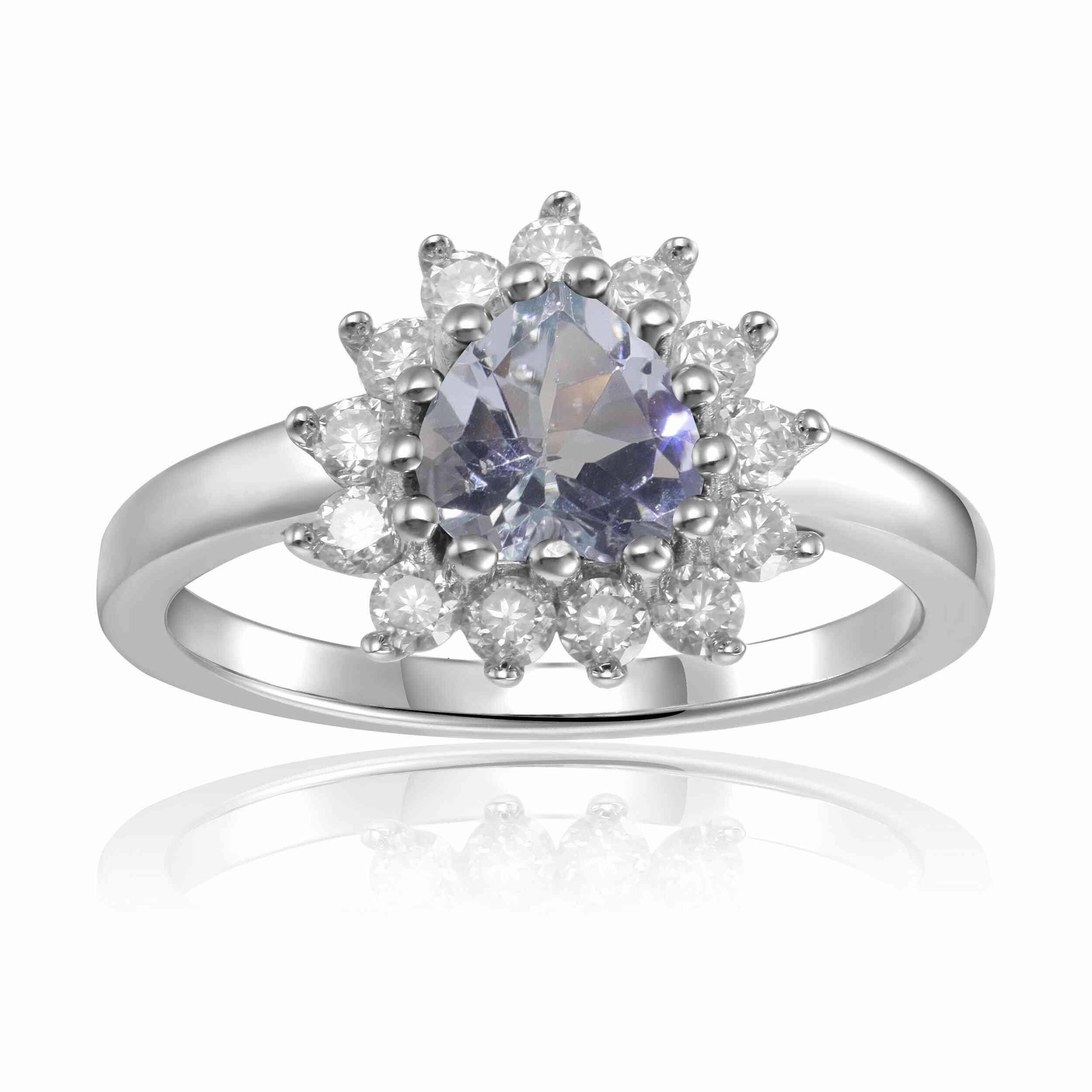 Blue Heart Gemstone Ring Gift for Her Silver Heart Ring - FineColorJewels