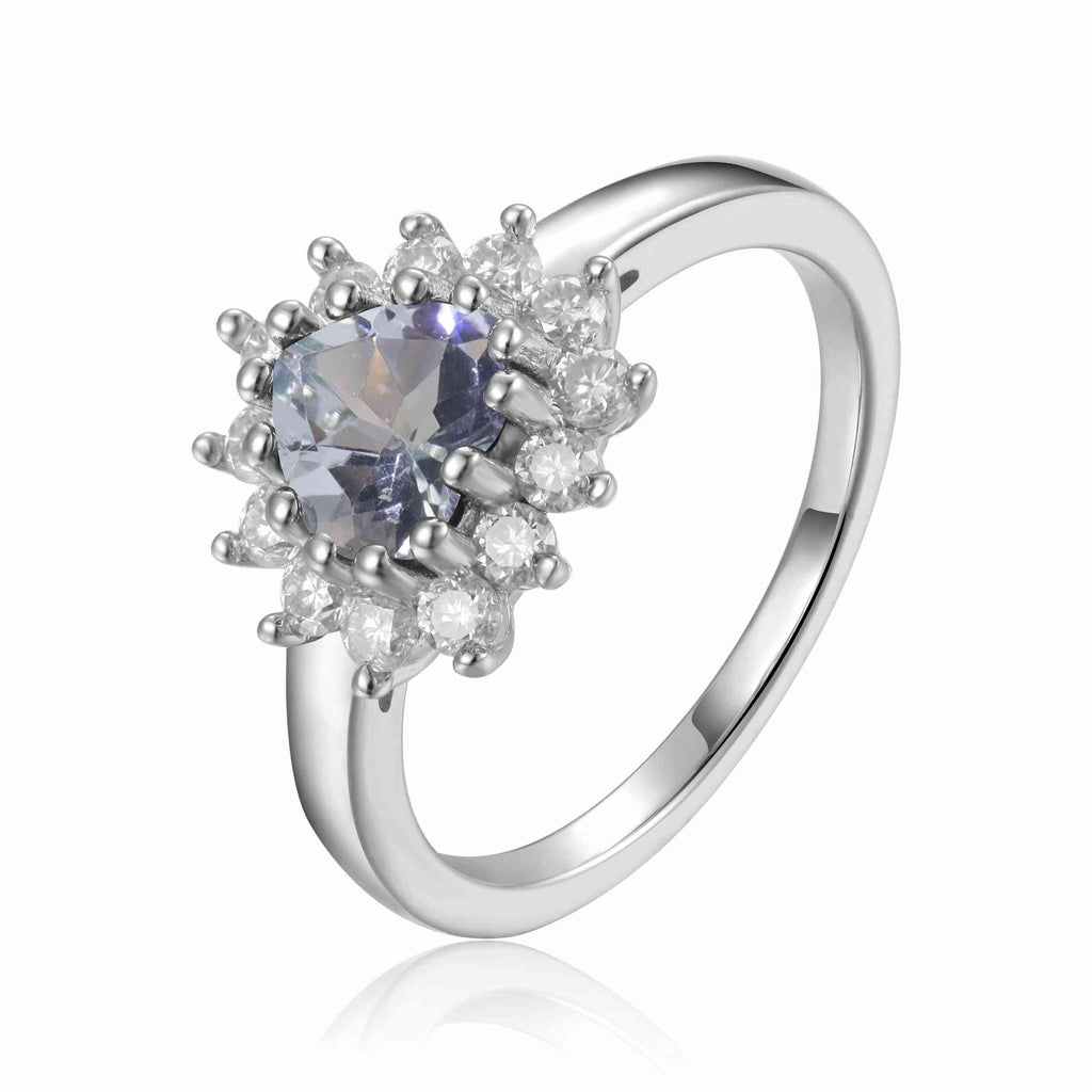 Aquamarine Halo Heart Ring - FineColorJewels