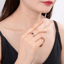Load image into Gallery viewer, Gold plated ring on model, model wearing garnetring