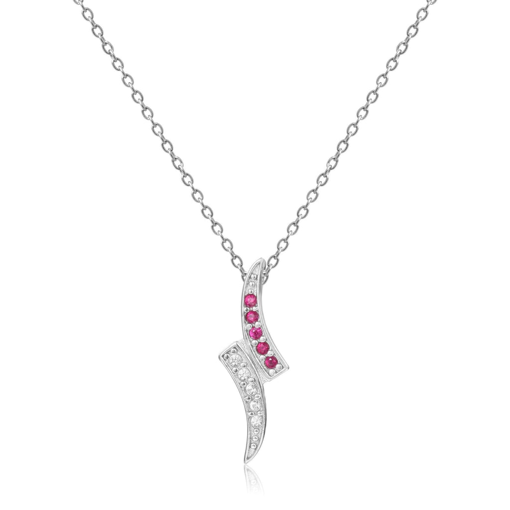 Petite Round cut Genuine Ruby Pendant Necklace with White Sapphire - FineColorJewels