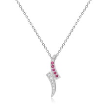 Load image into Gallery viewer, Petite Round cut Genuine Ruby Pendant Necklace with White Sapphire - FineColorJewels