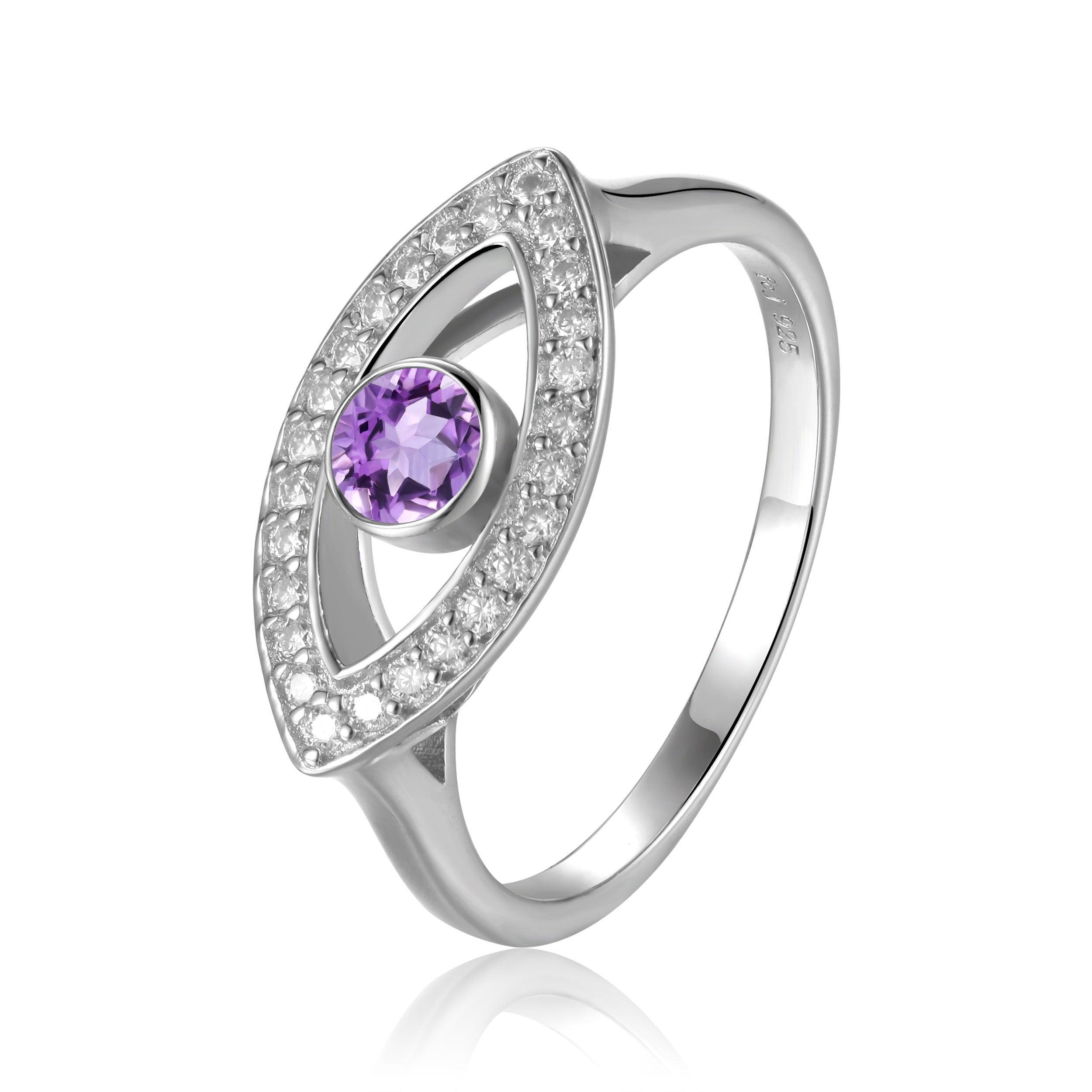 Evil eye ring design, purple amethyst and moissanite ring for women