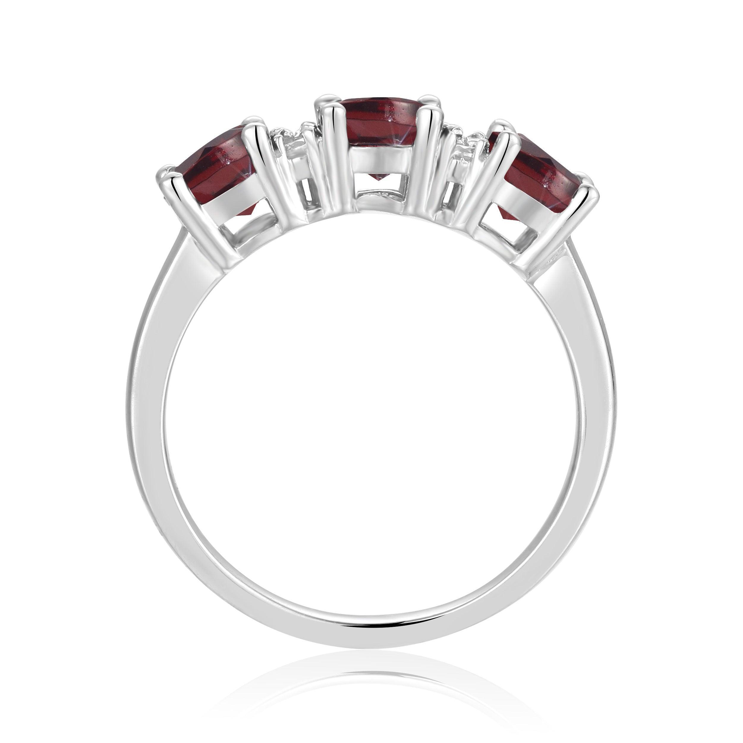 Garnet Three Stone Ring - FineColorJewels