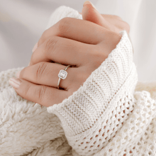 Load image into Gallery viewer, Natural White Topaz Baguette Halo Ring 925 Sterling Silver Halo Ring Baguette Ring for Women White Topaz Ring