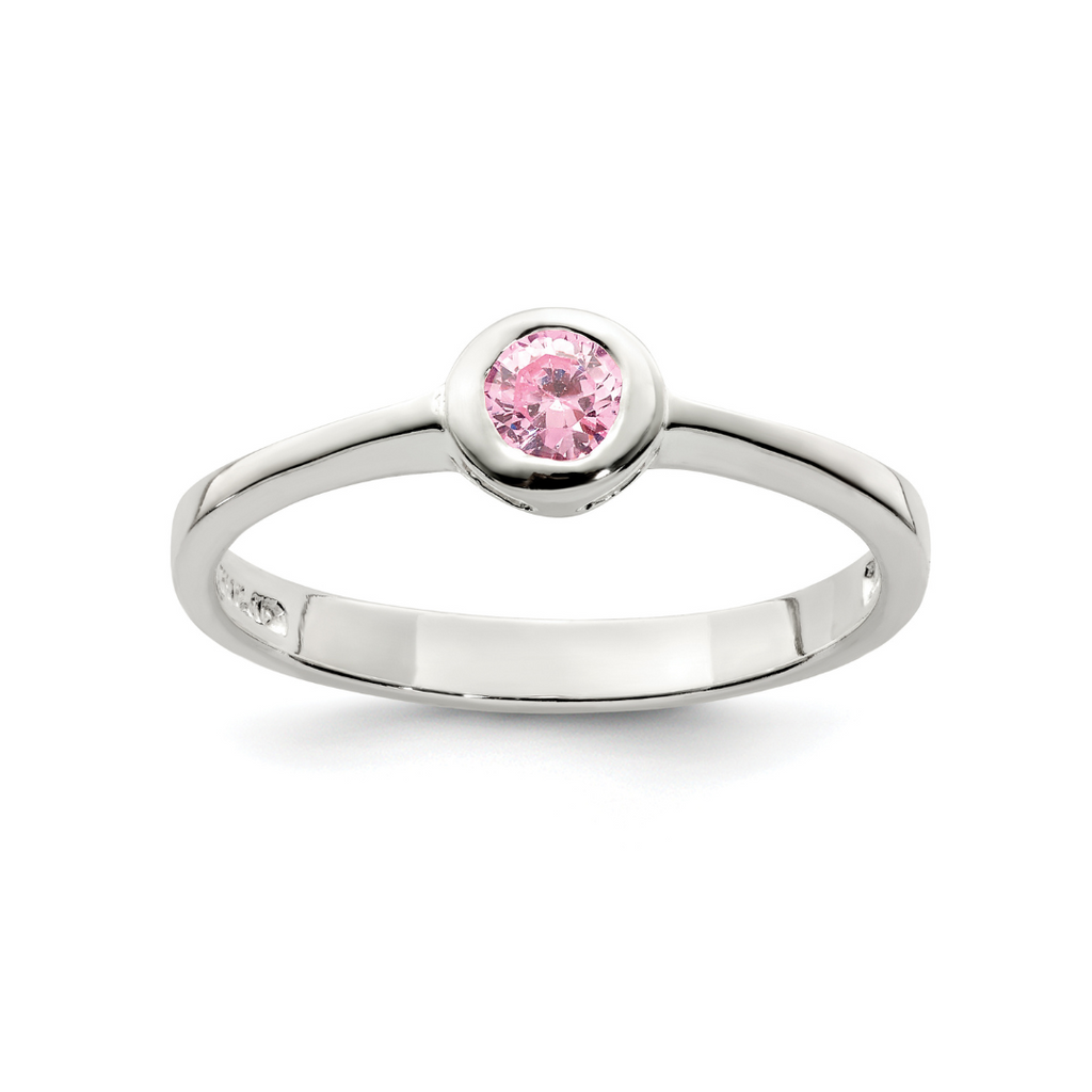 Pink Round Bezel Cubic Zirconia Ring
