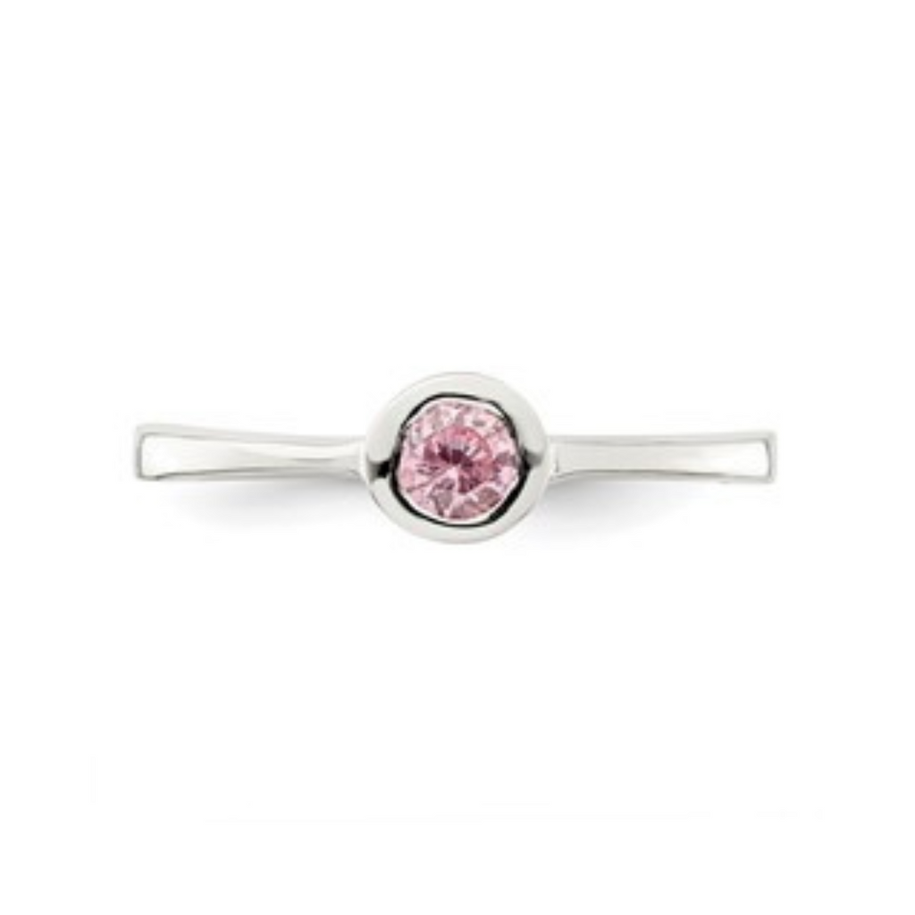Pink Round Bezel Cubic Zirconia Ring