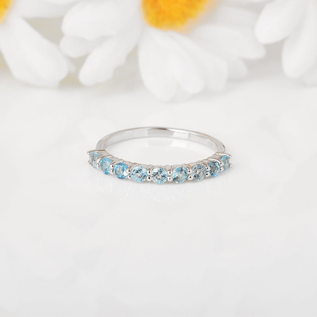 Blue Topaz Half Eternity Ring Fine Color Jewels 5, 6, 7, 8, 925 Sterling Silver, Blue, Blue Topaz, dla-dm-discount-all-143240, dla-dm-discount-all-154898, Eternity, Round, sale, White Topaz