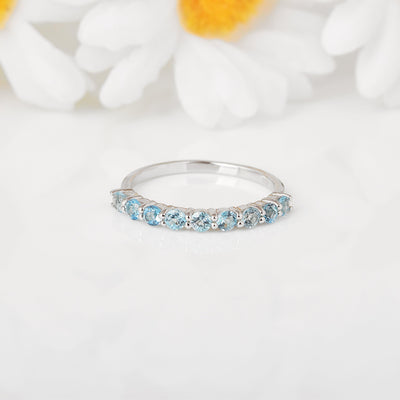Blue Topaz Half Eternity Ring Fine Color Jewels 5, 6, 7, 8, 925 Sterling Silver, Blue, Blue Topaz, dla-dm-discount-all-143240, dla-dm-discount-all-154898, Eternity, Round, sale, White Topaz