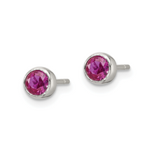 Load image into Gallery viewer, Pink CZ Round Bezel Stud Earrings