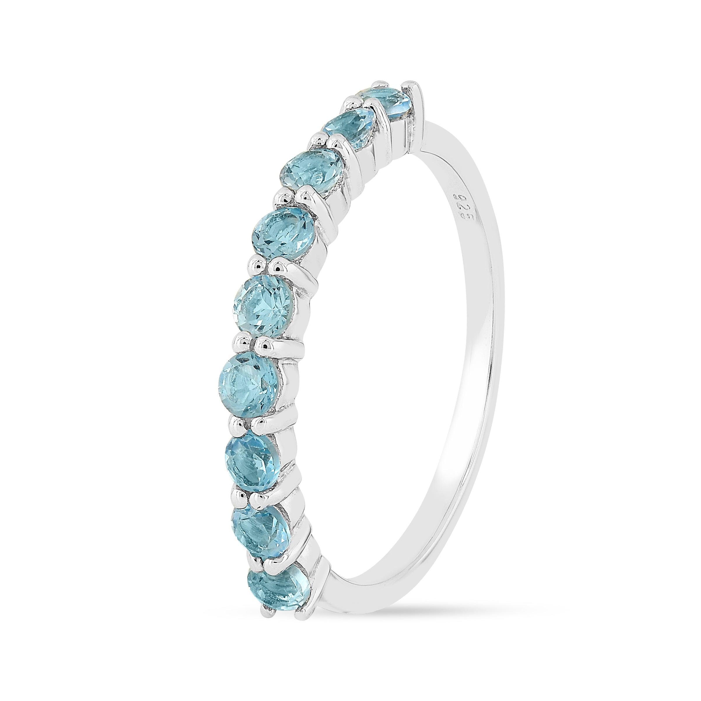 Blue Topaz Half Eternity Ring Fine Color Jewels 5, 6, 7, 8, 925 Sterling Silver, Blue, Blue Topaz, dla-dm-discount-all-143240, dla-dm-discount-all-154898, Eternity, Round, sale, White Topaz