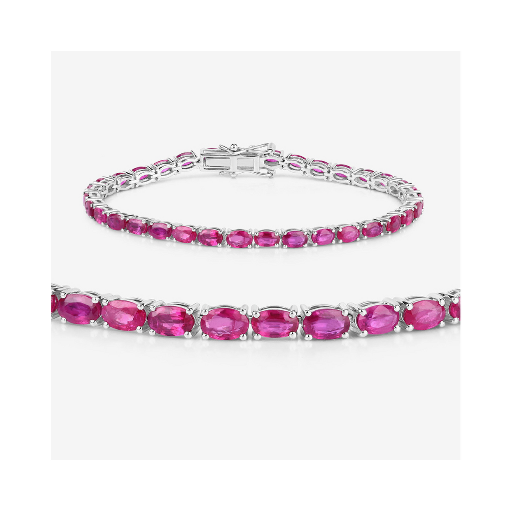 Genuine Pink Ruby 10K Gold Tennis Bracelet
