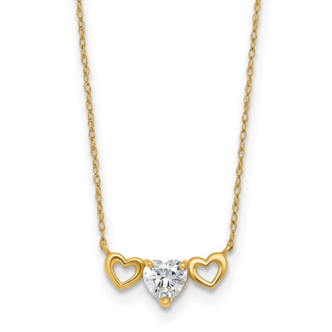 10k Gold CZ Triple Heart Necklace