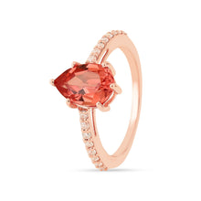 Load image into Gallery viewer, orange sapphire ring, pear shape rings for her, pear shape solitaire ring for her