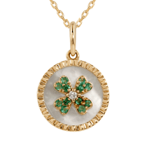 Load image into Gallery viewer, Mother of Pearl Clover Emerald Pendant Necklace