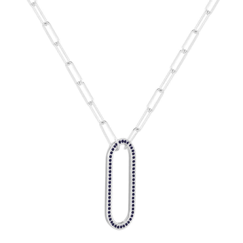 silver necklace pendant necklace silver bar pendant silver bar necklace genuine Sapphire Sapphire necklace Open Bar Necklace opal charm necklace dainty blue pendant Silver Link Necklace Oval Link Chain blue stone necklace Pendant for teens - FineColorJewels