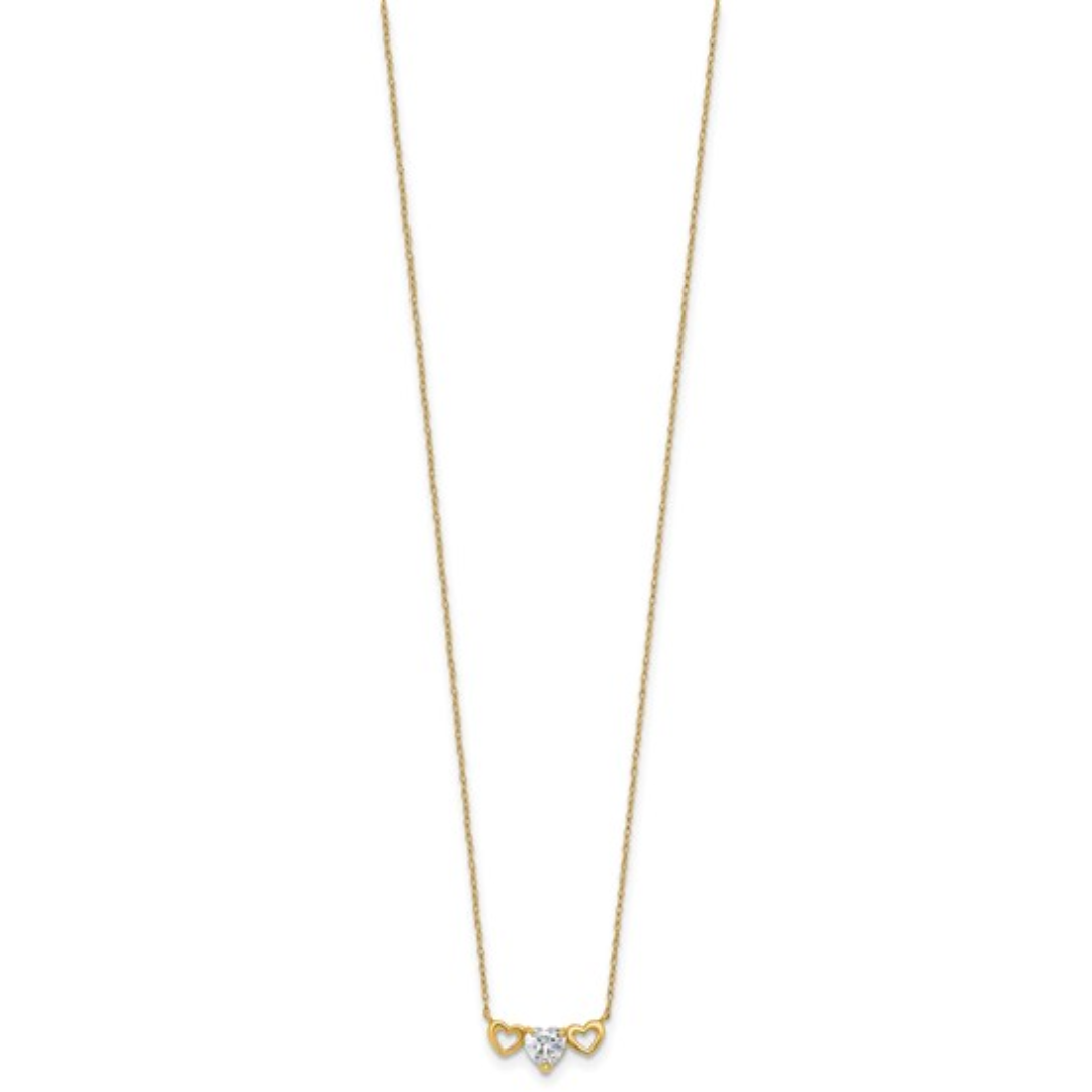 10k Gold CZ Triple Heart Necklace