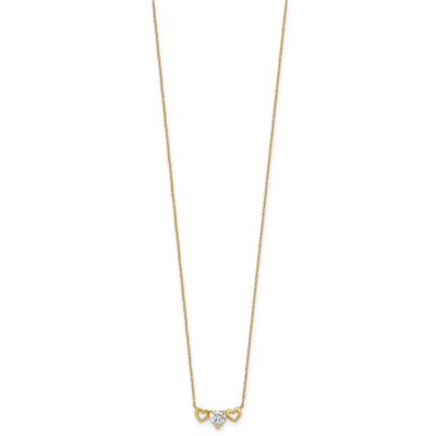 10k Gold CZ Triple Heart Necklace