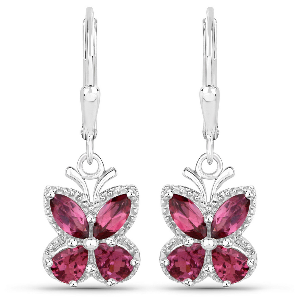 Genuine Rhodolite Garnet Butterfly Earrings