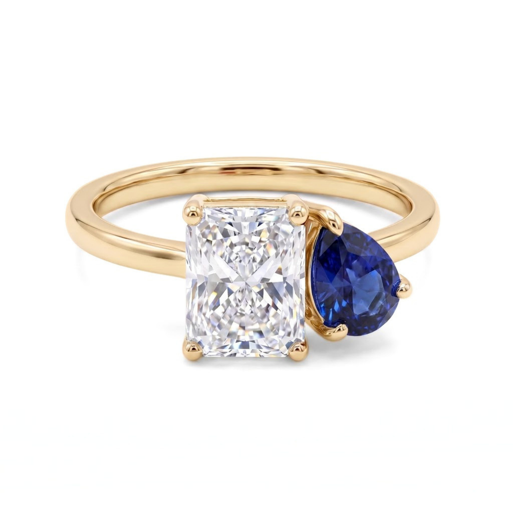 2.74 Cttw Pear Emerald, Ruby, Sapphire and Lab Diamond 14K Yellow Gold Toi et Moi Ring
