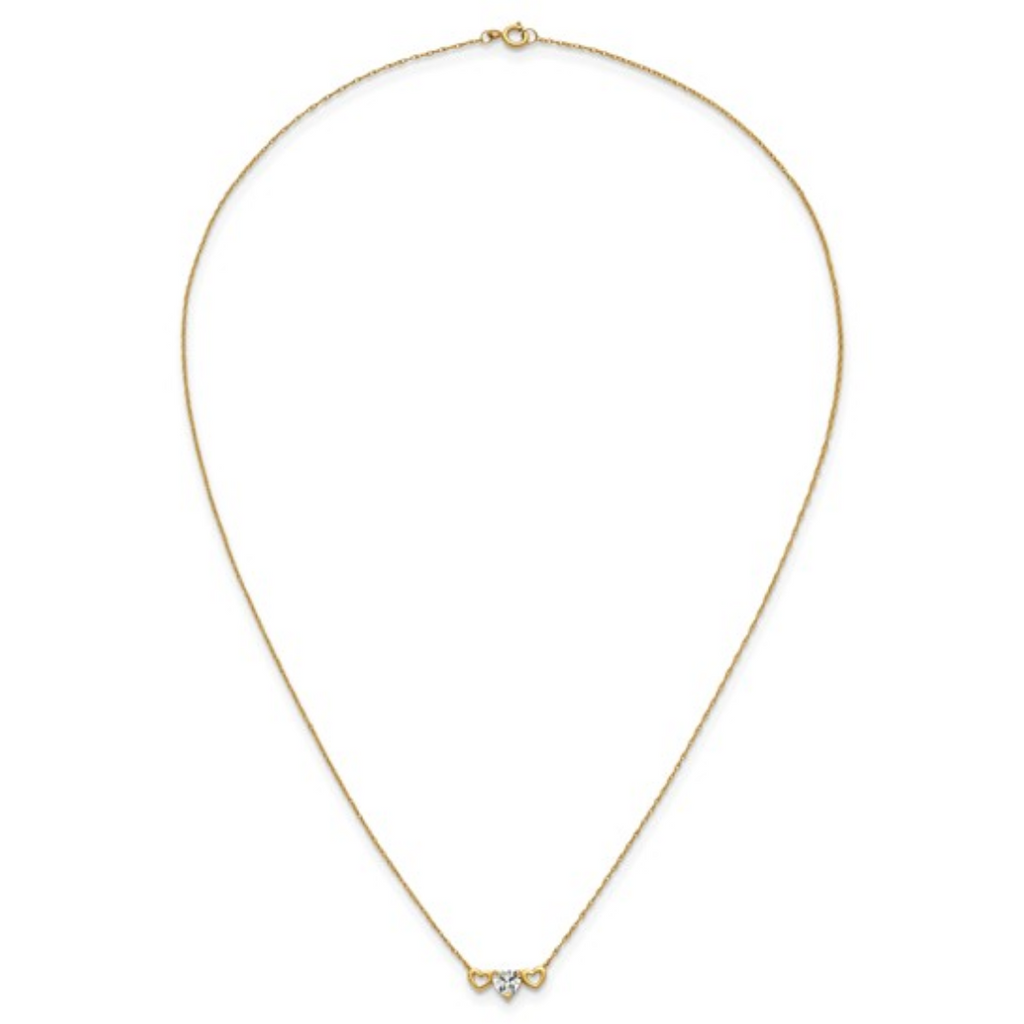 10k Gold CZ Triple Heart Necklace