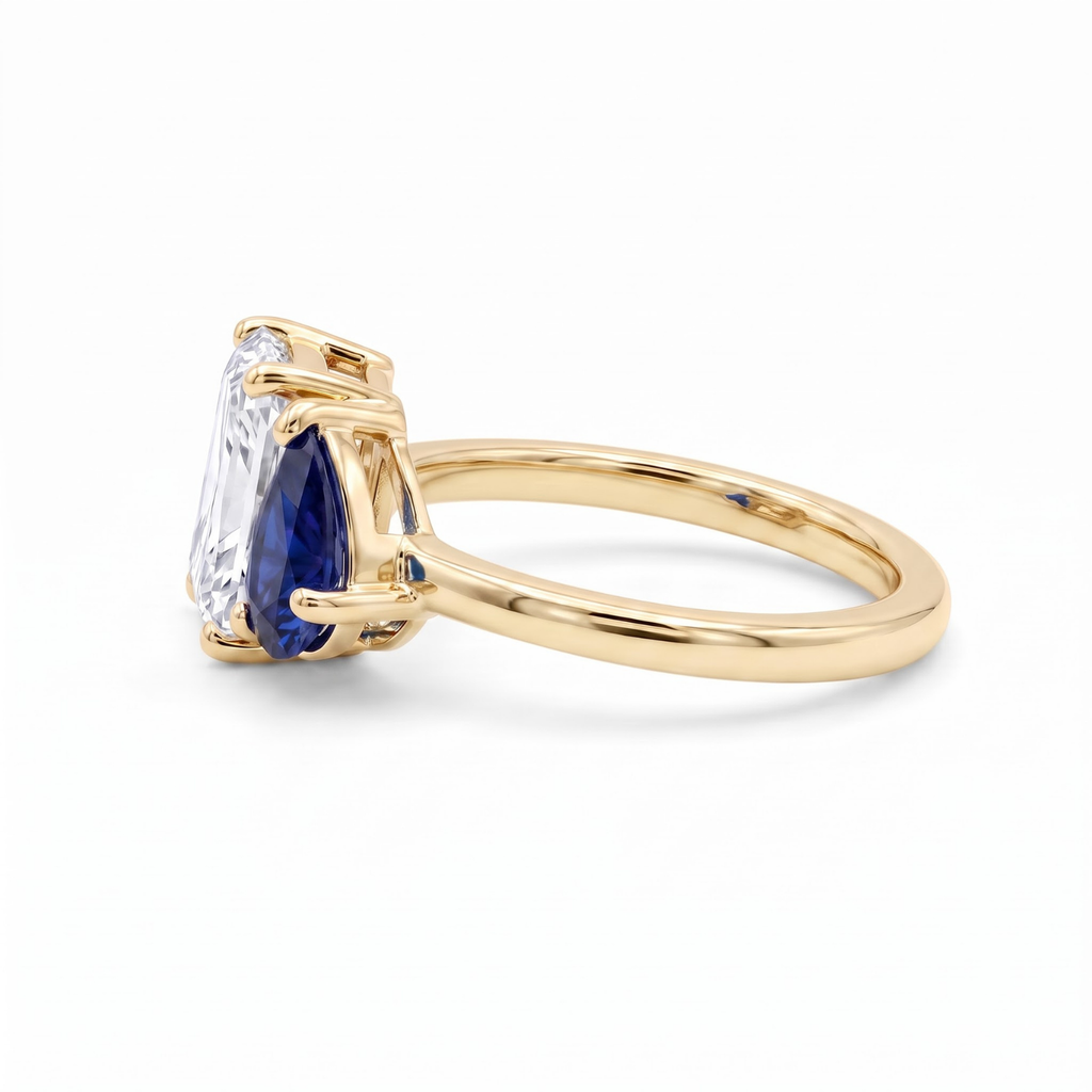 2.74 Cttw Pear Emerald, Ruby, Sapphire and Lab Diamond 14K Yellow Gold Toi et Moi Ring