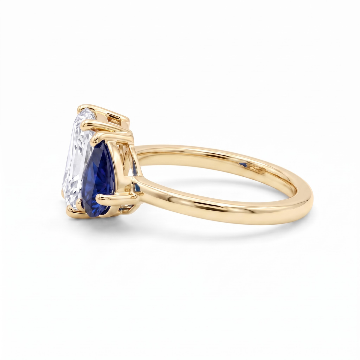 2.74 Cttw Pear Emerald, Ruby, Sapphire and Lab Diamond 14K Yellow Gold Toi et Moi Ring