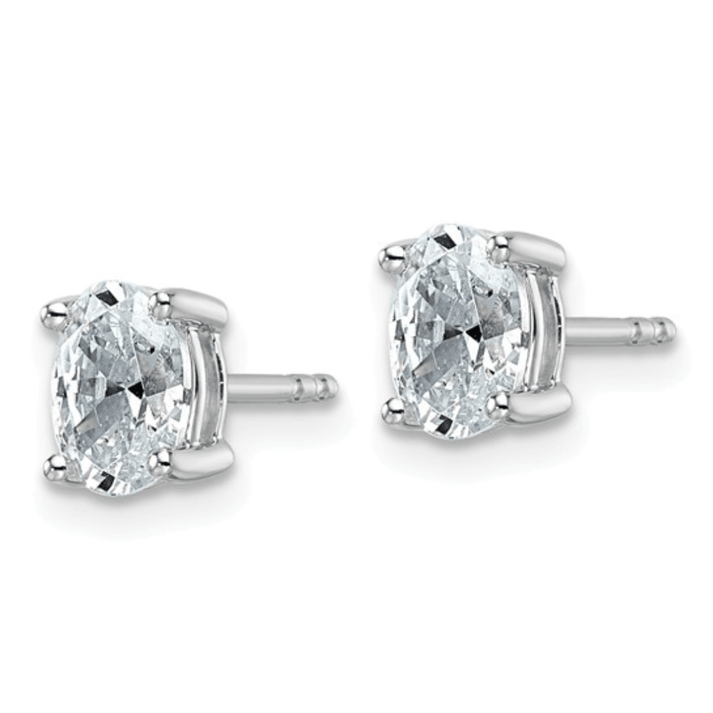 14k White Gold Lab Grown Diamond, Oval Solitaire, Stud Earrings