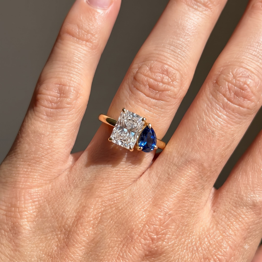 2.74 Cttw Pear Emerald, Ruby, Sapphire and Lab Diamond 14K Yellow Gold Toi et Moi Ring