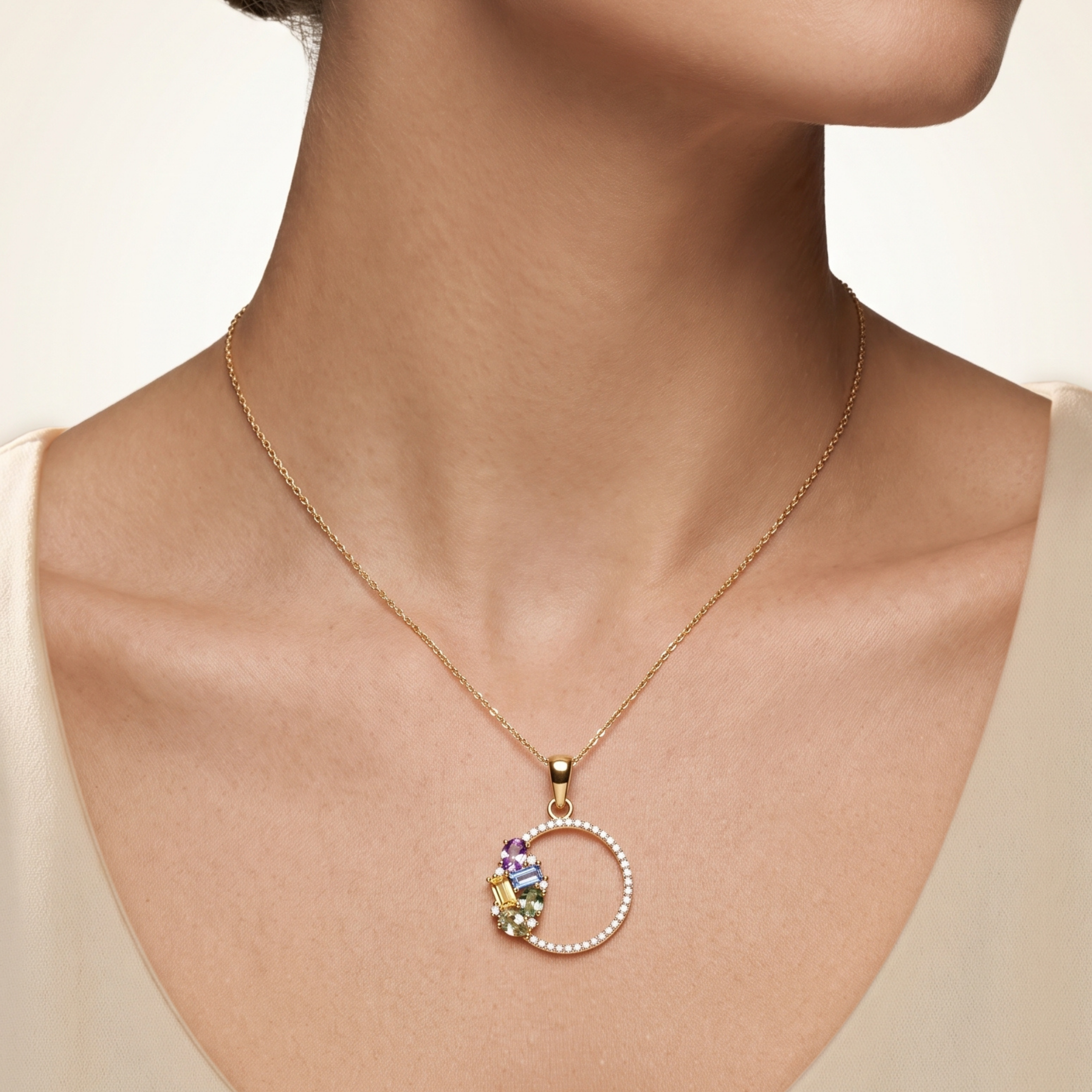 IGI Certified 0.83 Ct Multi Color Unheated Clustered Sapphire Diamond 14K Yellow Gold Wreath Pendant Necklace