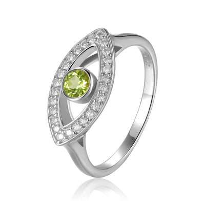 Natural Peridot Evil Eye Ring with Moissanite Accents - FineColorJewels