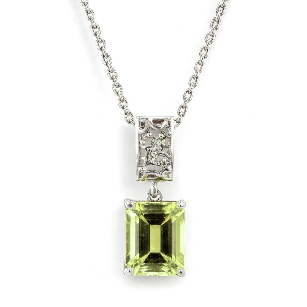 Emerald Cut Lemon Quartz Pendant Necklace