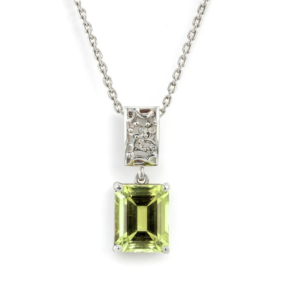 Emerald Cut Lemon Quartz Pendant Necklace