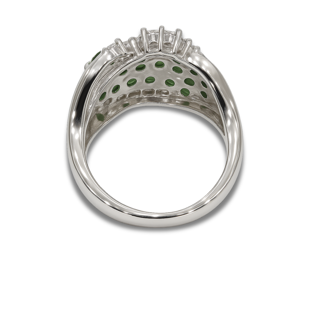 Natural Green Tsavorite Garnet Cluster Ring Fine Color Jewels