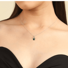 Load image into Gallery viewer, model showcasing Moss Green Agate Pendant Necklace with Cubic Zirconia Accents Gemini Zodiac Gift for Women 