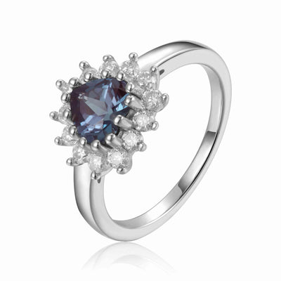 Alexandrite Halo Heart Ring - FineColorJewels