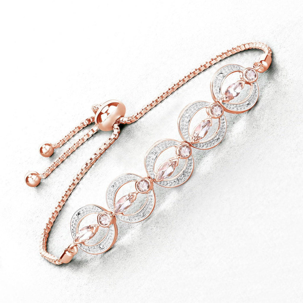Genuine Morganite and Real Diamond Bolo Bracelet Fine Color Jewels